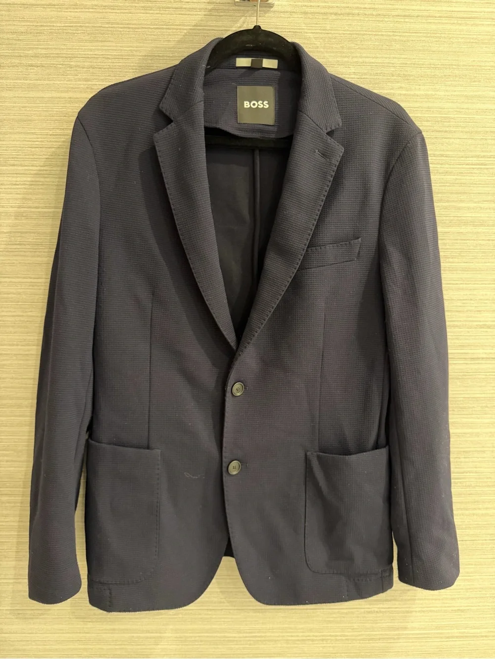 BOSS Men's Dark Navy Two-Button Knit Blazer